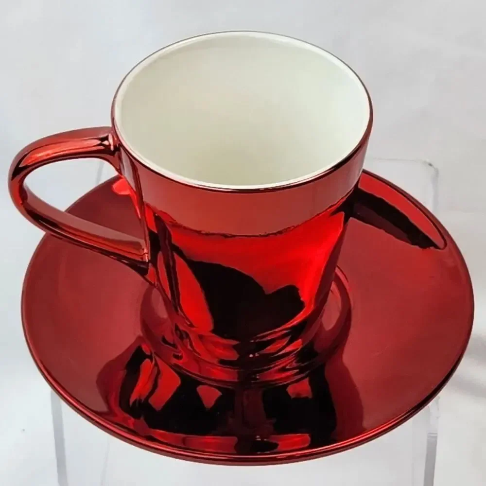 🔹️NWT Starbucks Metallic Red Espresso 3oz Cup & Saucer Set